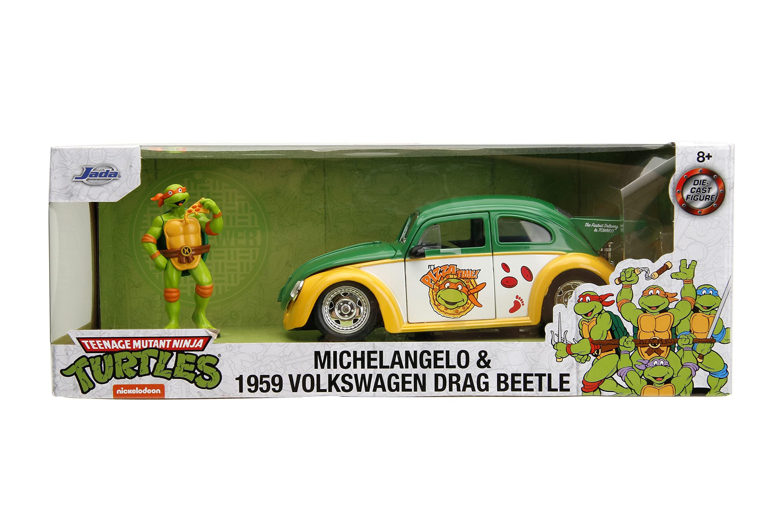 Jada Teenage Mutant Ninja Turtles 1:24 1959 Volkswagen Drag Beetle Die-cast Car & 2.75" Michelangelo Figure, Toys for Kids and Adults (33741)