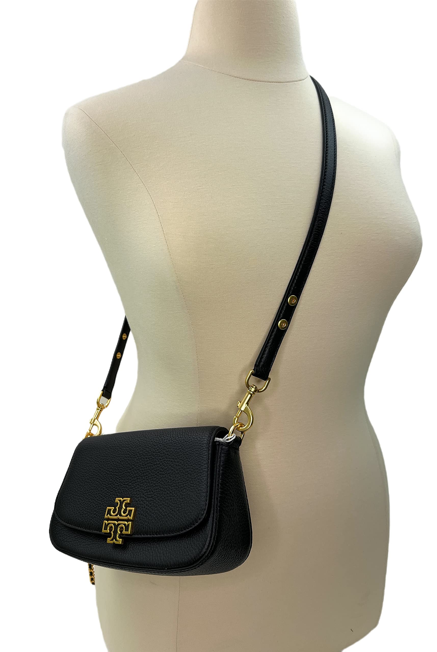 Tory Burch Britten Convertible Crossbody Bag With Gold Hardware (Black)