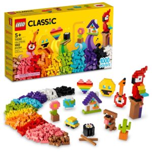 lego classic lots of bricks construction toy set 11030, build a smiley emoji, parrot, flowers & more, creative gift for kids, boys, girls ages 5 plus