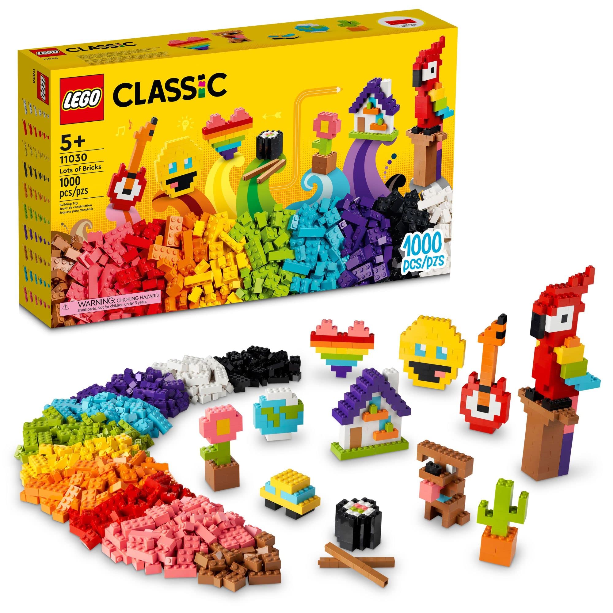 LEGO Classic Lots of Bricks Construction Toy Set 11030, Build a Smiley Emoji, Parrot, Flowers & More, Creative Gift for Kids, Boys, Girls Ages 5 Plus