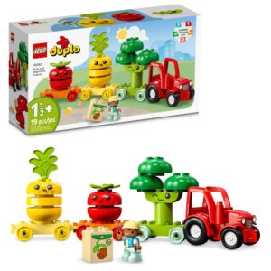 lego duplo my first fruit and vegetable tractor toy 10982, stacking and color sorting toys for babies and toddlers ages 1 .5-3 years old, educational early learning set