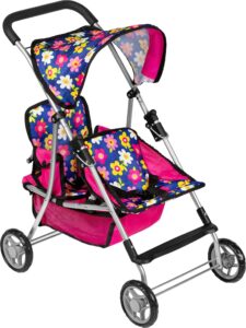 fash n kolor twin baby doll stroller - pretend play baby stroller for dolls - toy stroller with storage basket for baby doll accessories set - flower design baby stroller toy for kids - folds easily