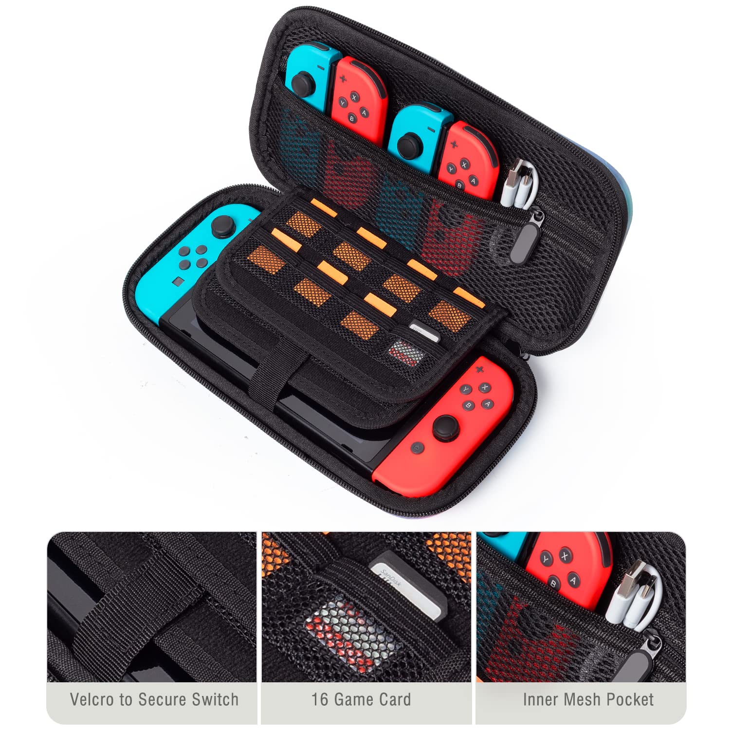 Lokigo Nintendo Switch OLED Case, Nintendo Switch Case, Nintendo Switch Carrying Case for Boys Girls, Portable Travel Pouch Hard Shell Switch Case with 16 Game Card Slots, Playing Funny Cats