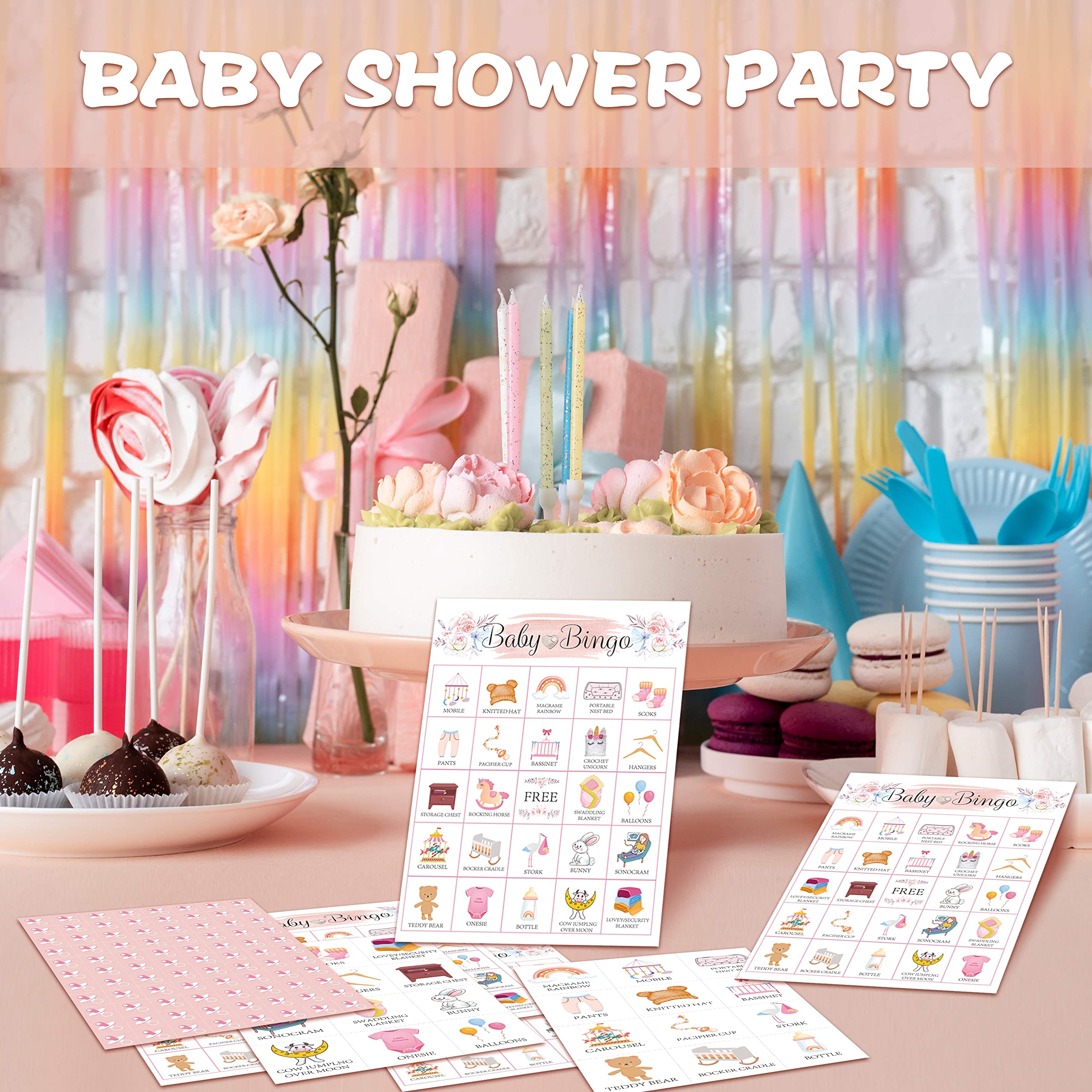 Foosproea Baby Bingo Cards, Blush Pink Baby Shower Game for 24 Players, Gender Reveal Party Games for Family Friends Activities, Holiday Party Favors Supplies Decorations(04)