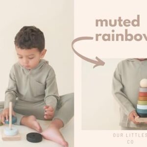 Our Littles Co Neutral Rainbow Wooden Ring Stacker Toy | Montessori Stacking Rings for Toddlers | Educational & Developmental Sensory Toys Non-Toxic, Safe & | Designed in The USA