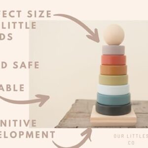 Our Littles Co Neutral Rainbow Wooden Ring Stacker Toy | Montessori Stacking Rings for Toddlers | Educational & Developmental Sensory Toys Non-Toxic, Safe & | Designed in The USA