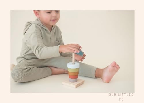 Our Littles Co Neutral Rainbow Wooden Ring Stacker Toy | Montessori Stacking Rings for Toddlers | Educational & Developmental Sensory Toys Non-Toxic, Safe & | Designed in The USA