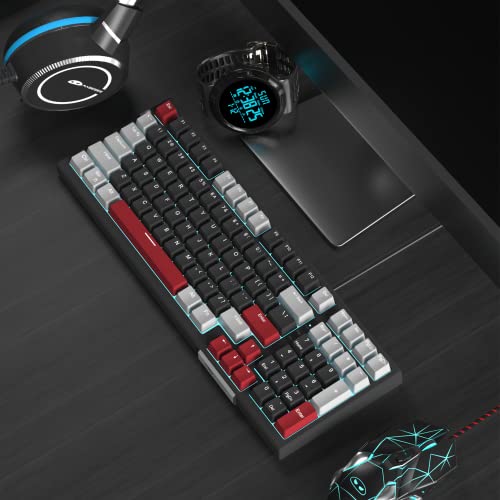 MageGee Mechanical Keyboard, Star98 Wired Gaming Keyboard Backlit Ultra-Slim USB Keyboards with Red Switches 98 Keys for PC Windows Computer Laptop — Grey Black/Red Switches