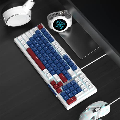 MageGee Mechanical Keyboard, Star98 Wired Gaming Keyboard Backlit Ultra-Slim USB Keyboards with Blue Switches 98 Keys for PC Windows Computer Laptop - White Blue/Blue Switches