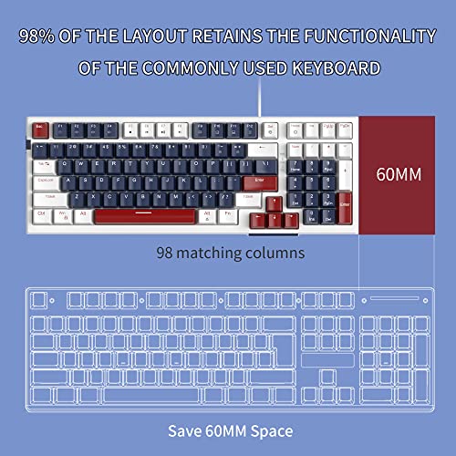 MageGee Mechanical Keyboard, Star98 Wired Gaming Keyboard Backlit Ultra-Slim USB Keyboards with Blue Switches 98 Keys for PC Windows Computer Laptop - White Blue/Blue Switches