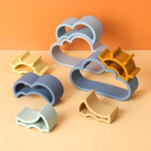 Clouds and Sun Sorting Stacking Toy | Montessori Toys for Babies | Sensory Toy | Building Puzzle Toy… (Blue)