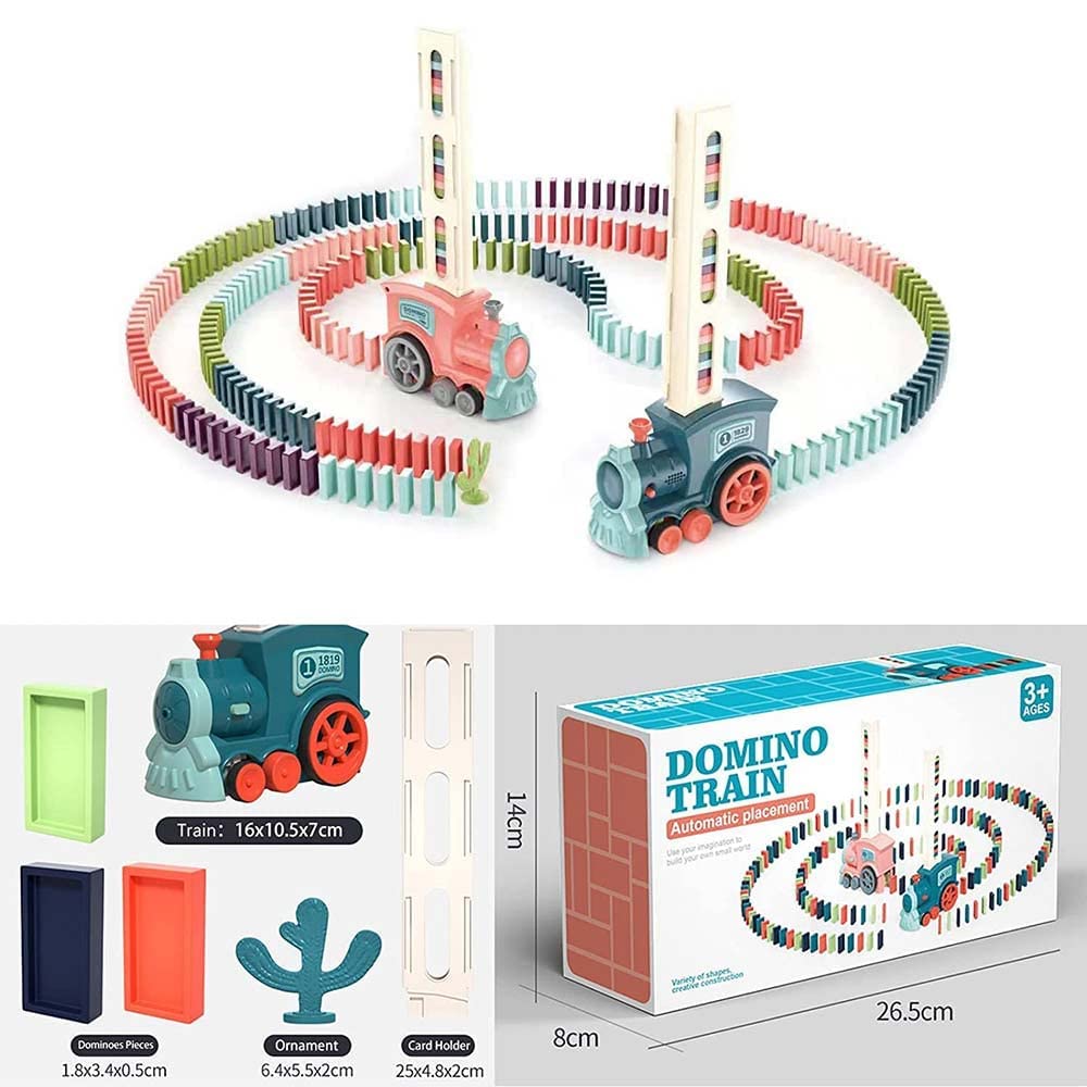 soputry Domino Toy Train Blocks Set, Automatic Domino Stacking Toy Creative Domino Rally Electric Train Set, Upgrade 4 Color Domino Toy Train for 3-12 Year Old Boys and Girls (80 Dominoes)