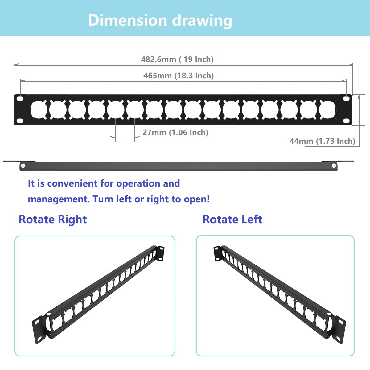 QiaoYoubang 1U 16D Hinged Rack Panel with 16 D-Series Punch-Outs for 19in Rack Mount (1U16D)