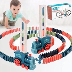 soputry domino toy train blocks set, automatic domino stacking toy creative domino rally electric train set, upgrade 4 color domino toy train for 3-12 year old boys and girls (80 dominoes)