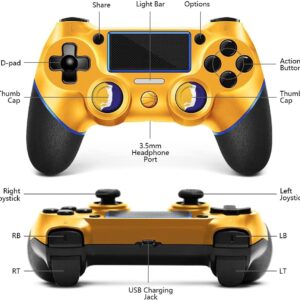 Yellow Blue Wireless PS-4 Controller, Compatible with /PS4/Slim/Pro with Dual-Vibration for PS4…