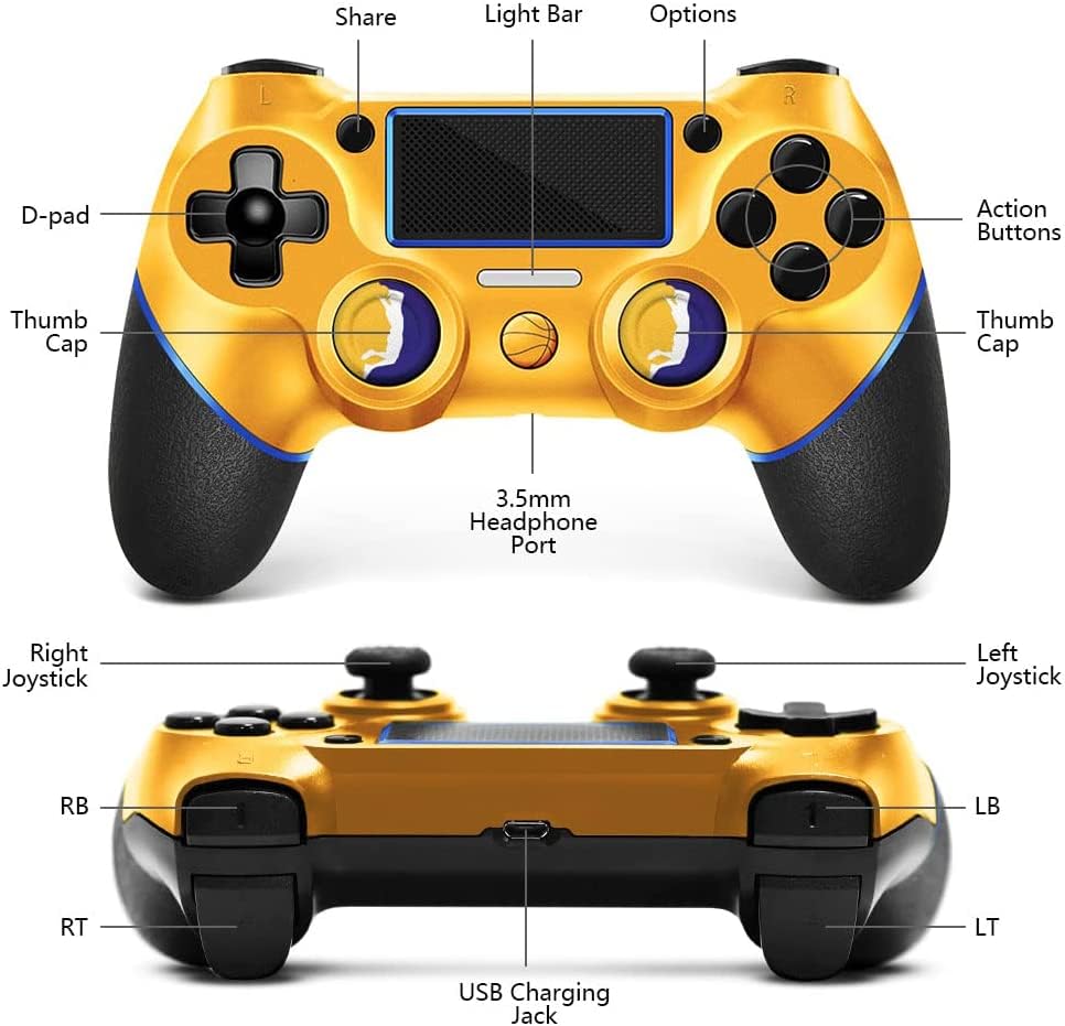 Yellow Blue Wireless PS-4 Controller, Compatible with /PS4/Slim/Pro with Dual-Vibration for PS4…