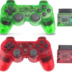 Rzzhgzq PS2 Wireless Controller 2.4G Play -Station 2 Gamepad 2 Pack Dual Vibration Compatible with Sony Play -station 2 Console (Red+Green)