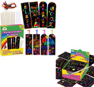 zmlm scratch paper art gift christmas for kids: magic rainbow diy bookmark art craft paper bookmark gift tag party favor pack activity bulk making kit for boys girls birthday game