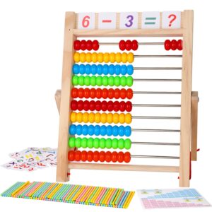 WOODMAM Wooden Abacus for Kids Math, Educational Counting Toy with Counting Sticks and Number Alphabet Cards, Preschool Learning Toys Gift for Boys Girls Age 3+ Years Old