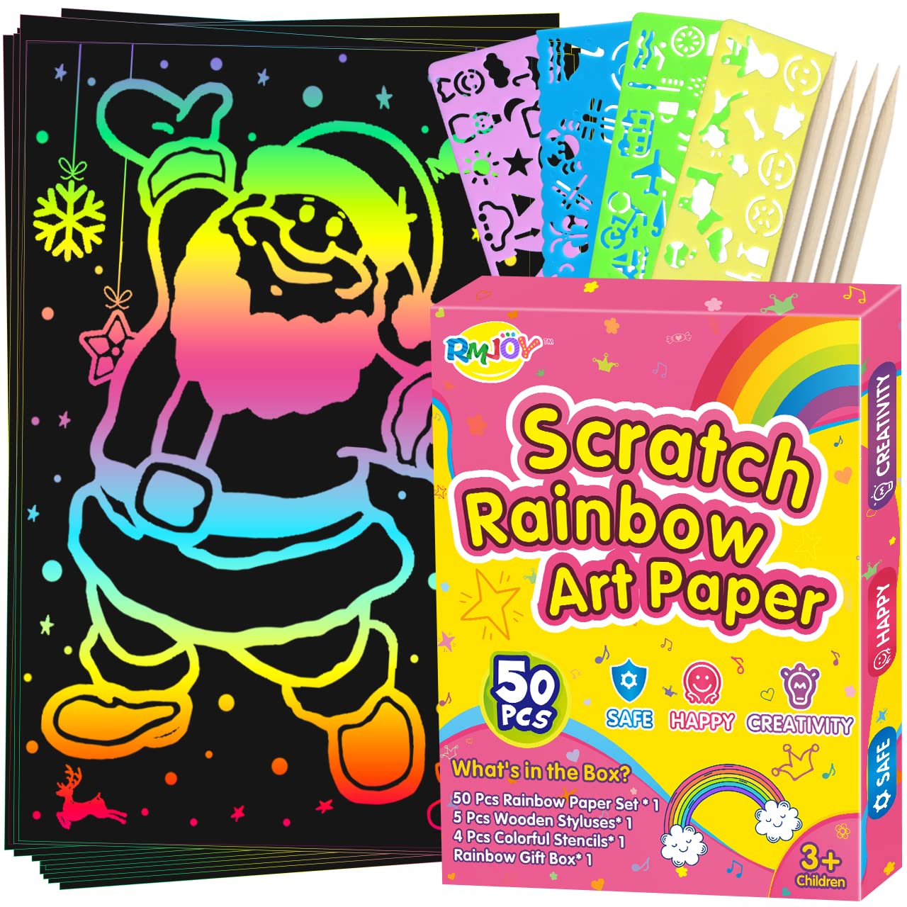 RMJOY Art-Craft Scratch Paper Gifts: Rainbow Magic Art Drawing Pads Art Supplies Set for Kids Teen 4-12 Years Old Preschool Girl Toy Game Gift for Birthday Party Favor|Coloring Fun|DIY Project