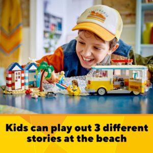 LEGO Creator 3 in 1 Beach Camper Van Building Kit, Transforms from a Campervan to Ice Cream Shop to Beach House, Great Gift for Surfer Boys and Girls, Pretend Play Beach Life, 31138