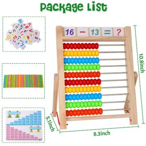 WOODMAM Wooden Abacus for Kids Math, Educational Counting Toy with Counting Sticks and Number Alphabet Cards, Preschool Learning Toys Gift for Boys Girls Age 3+ Years Old