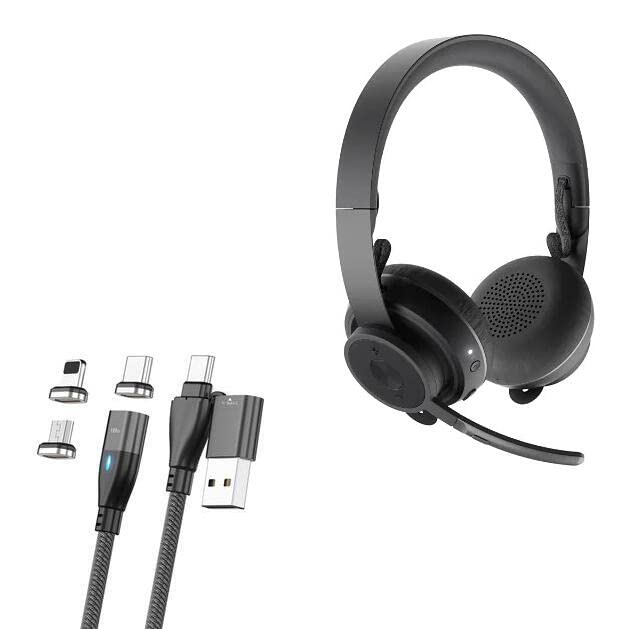 BoxWave Cable Compatible with Logitech Zone Wireless Headset - MagnetoSnap PD AllCharge Cable (100W), Magnet PD 100W Charging Cable USB Type-C Micro USB for Logitech Zone Wireless Headset - Jet Black