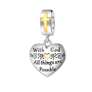 luxilla cross charm with god all things are possible charm 925 sterling silver fits bracelets necklace pendant bead charms jewelry gift for women family friends