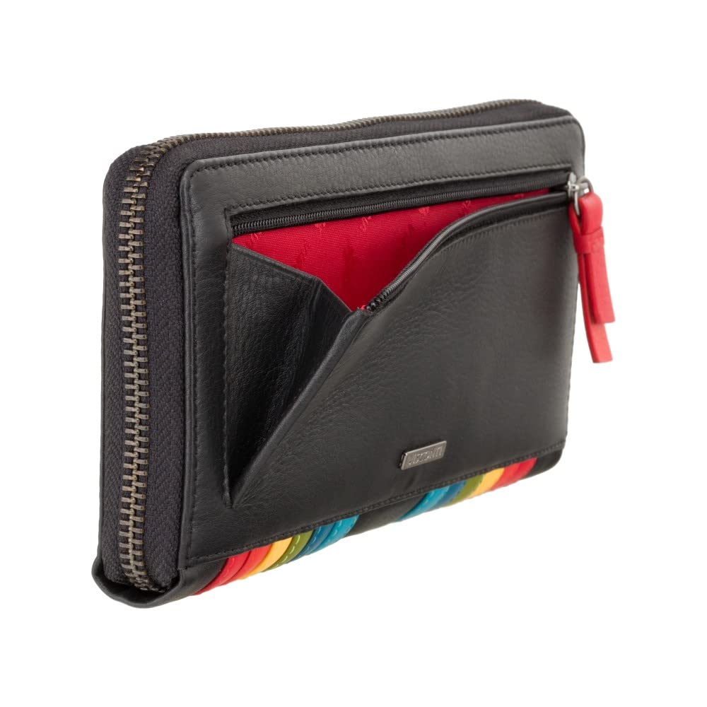 VISCONTI Happy Rainbow Collection Von Leather Zip Around Purse RFID HR82 (Black)