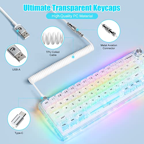 MAGIC-REFINER MK31 60% Wired Hot Swappable Mechanical Keyboard with Transparent Keycaps, Compact 66 Keys Chroma RGB Backlit Ergonomic Custom Gaming Keyboard Knob Control for PC/MAC