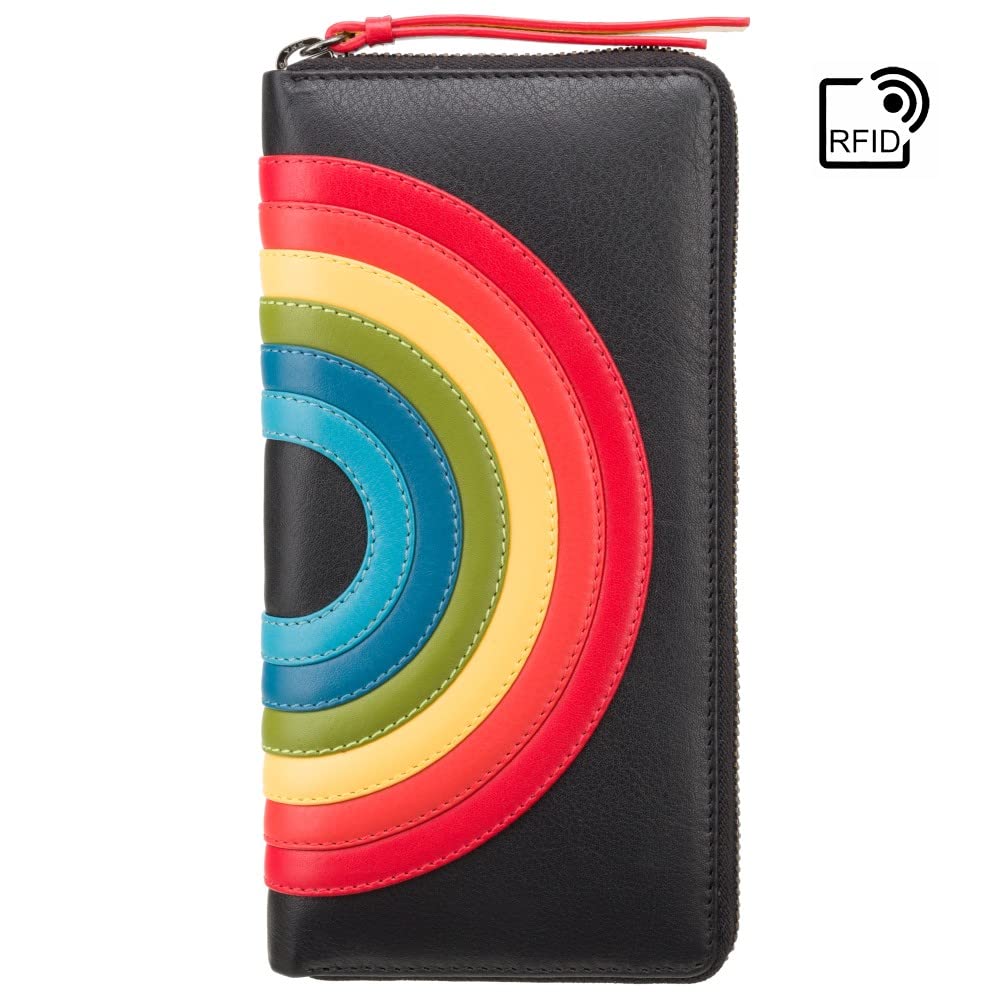 VISCONTI Happy Rainbow Collection Von Leather Zip Around Purse RFID HR82 (Black)