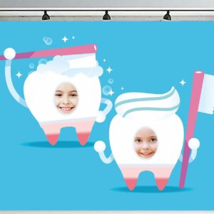 Baby Tooth Banner Pretend Play Party Backdrop Large Teeth Face Dentist Theme Decor Decorations for 1st Tooth Celebration Party Baby Boys Girls Dental Graduation 1st Birthday Party Baby Shower