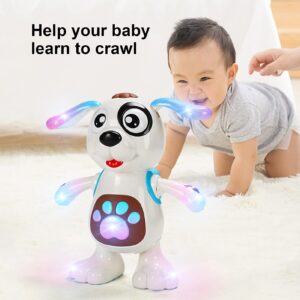 Musical Light Up Dancing Robot Dog Stuffed Animal Realistic Singing Dog Toy Carry Schoolbag Interactive Puppy Toy for Kids Gift(Blue)