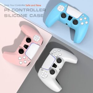 Pink PS5 Controller Skin, Peziang Ergonomic Anti-Slip Soft Ultra-Thin Silicone Protective Cover Gamepad Case for Play Station 5 DualSense Wireless Controller with 2 Cute Thumb Grip Caps