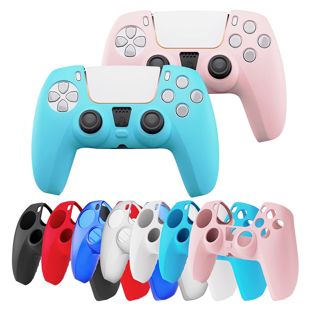 Pink PS5 Controller Skin, Peziang Ergonomic Anti-Slip Soft Ultra-Thin Silicone Protective Cover Gamepad Case for Play Station 5 DualSense Wireless Controller with 2 Cute Thumb Grip Caps