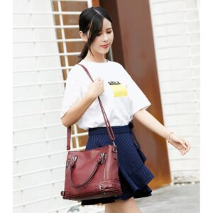 Women's Handbag Tote Bag Large Capacity Women's Shoulder Bag Crossbody Bag (Wine Red)