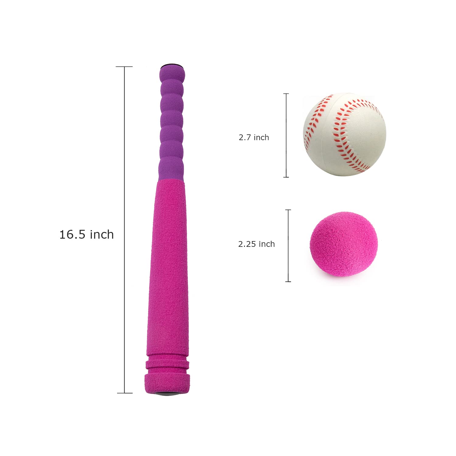 CeleMoon Soft Foam Kids Baseball Bat Toy Set with 3 Balls, 16.5 Inch [Mini Size] for Toddlers Girls Age 3 Years Old Indoor Outdoor Sport T Ball Bat Playing Game, Pink