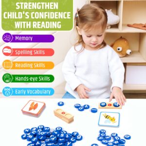 Wooden CVC Word Spelling Games, Educational Toys for 3-6 Years Old Kids，Kindergarten Learning Activities, See and Spell Learning Toys for Kids 3-5