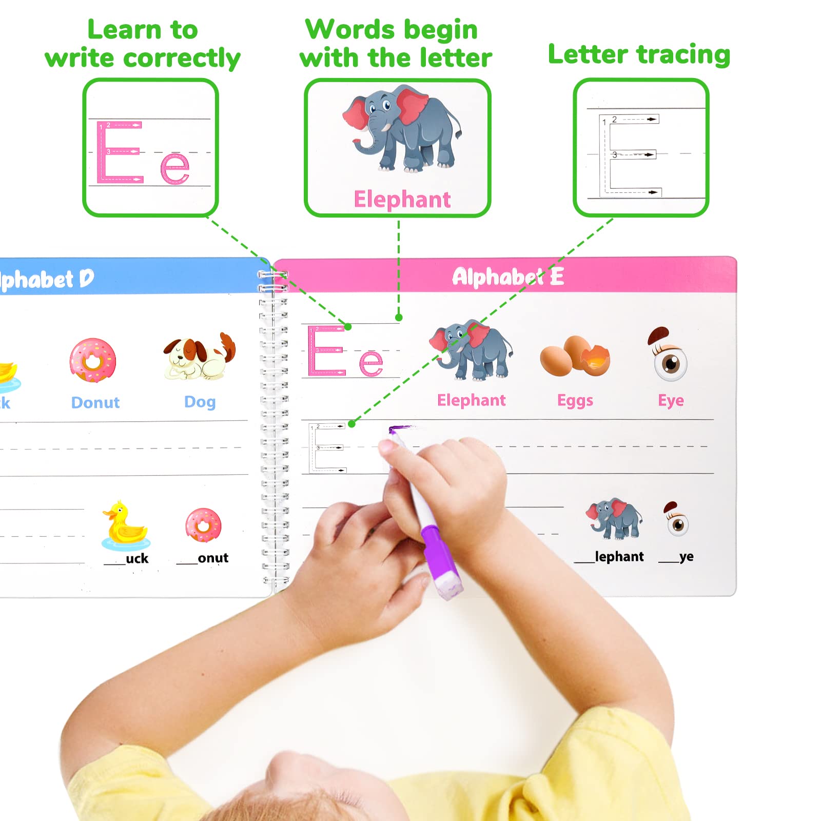 Letter Tracing for Kids Ages 3-5, Learn to Write for Kids, Letter Practice for Preschoolers, 40 Page Dry Erase Letter Tracing Book for Kids Ages 3-6, Toddler Learning Toys, Pre School Workbooks