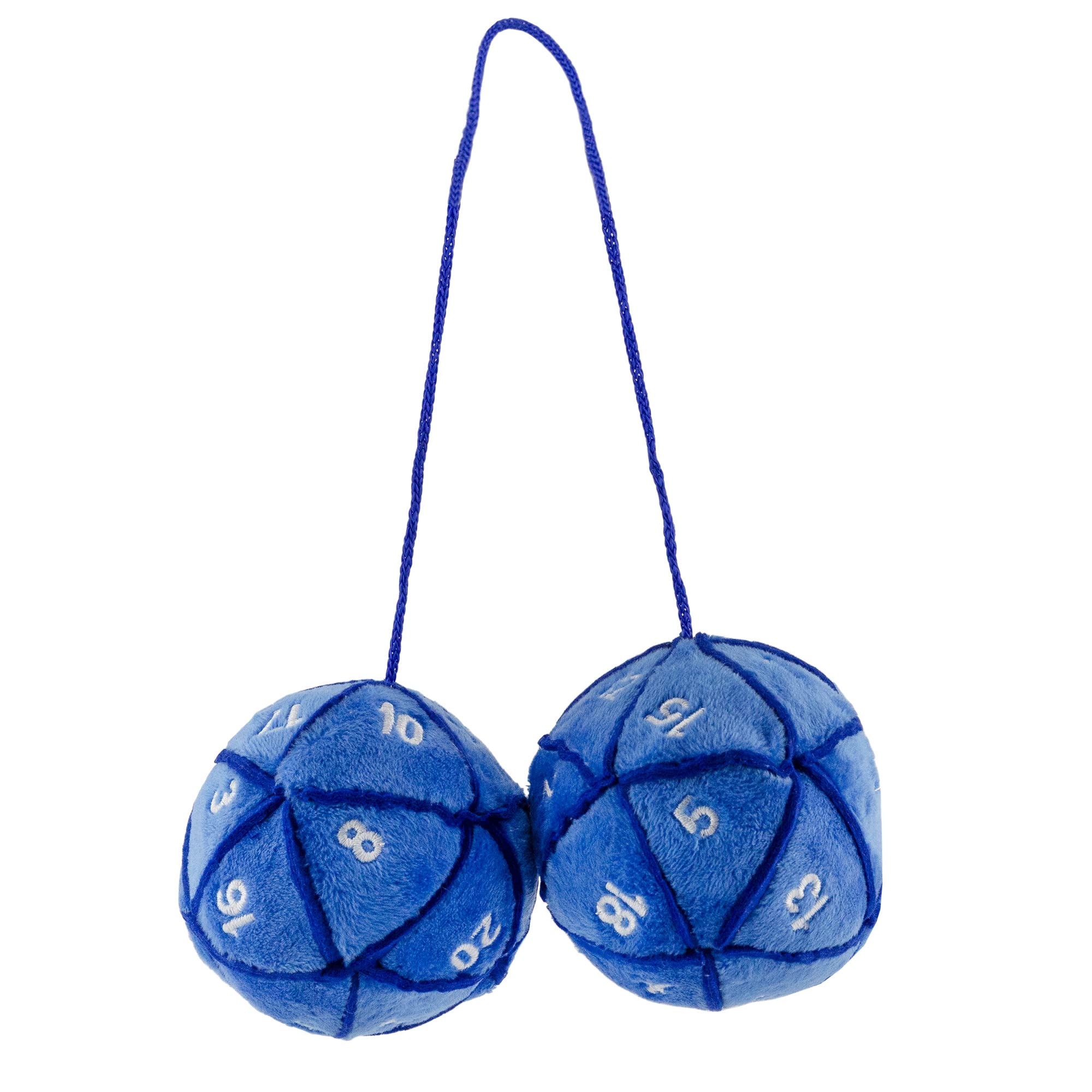 Toy Vault 20-Sided Plush Dice Danglers for Car Mirror (Blue); Hanging Dice Decor for Auto Rearview Mirror