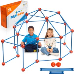 Intellio Toys Fort Building Kit for Kids 4-8 - 100 Pieces - DIY STEM Fort Making Set for Indoor & Outdoor Play - Large Creative Construction Set for Boys & Girls - Blue & Red - Bright Builders