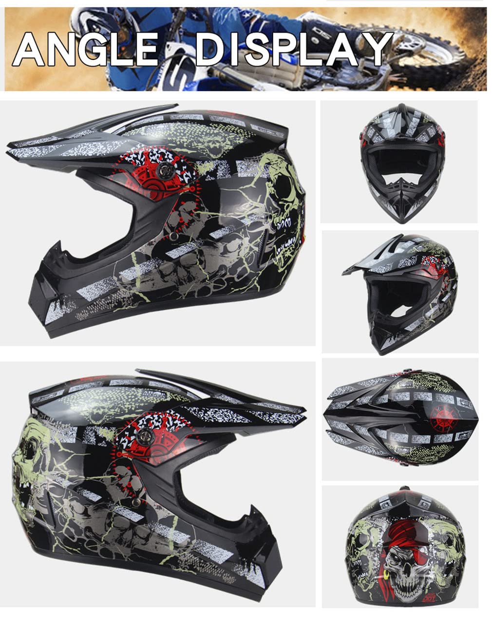 Youth Motocross Helmets Set,DOT Approved Child Kids Off Road ATV Dirt Bike BMX Full Face Helmets,Cool Personality Dirt Bike Motorbike Mountain Helmet