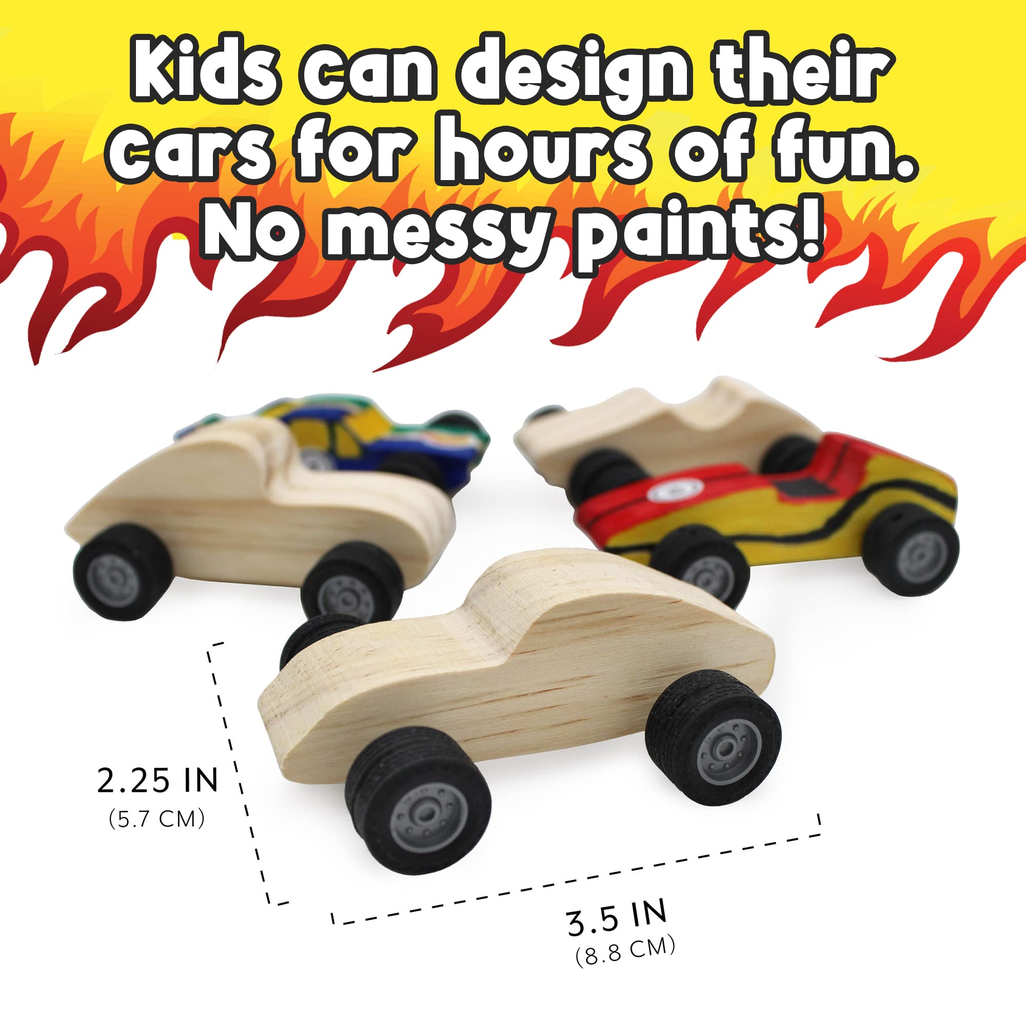 Attatoy DIY Craft Wood Car Kit (5-Pack); Unfinished Mini Wooden Race Car Craft Project for Kids