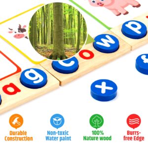 Wooden CVC Word Spelling Games, Educational Toys for 3-6 Years Old Kids，Kindergarten Learning Activities, See and Spell Learning Toys for Kids 3-5