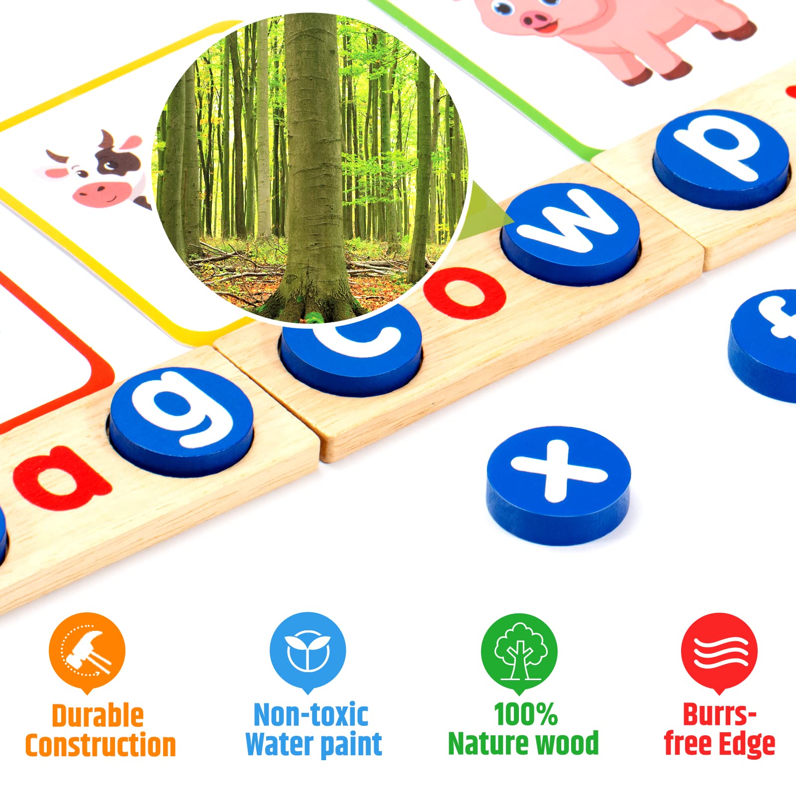 Wooden CVC Word Spelling Games, Educational Toys for 3-6 Years Old Kids，Kindergarten Learning Activities, See and Spell Learning Toys for Kids 3-5