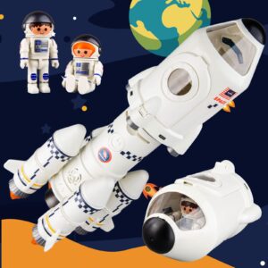 wakakac space rocket toys for kids space shuttle adventure toys model gift 5-in-1 aerospace toys with 2 astronauts, projection lamp, space adventure toys gift for boys girls 3+ years old