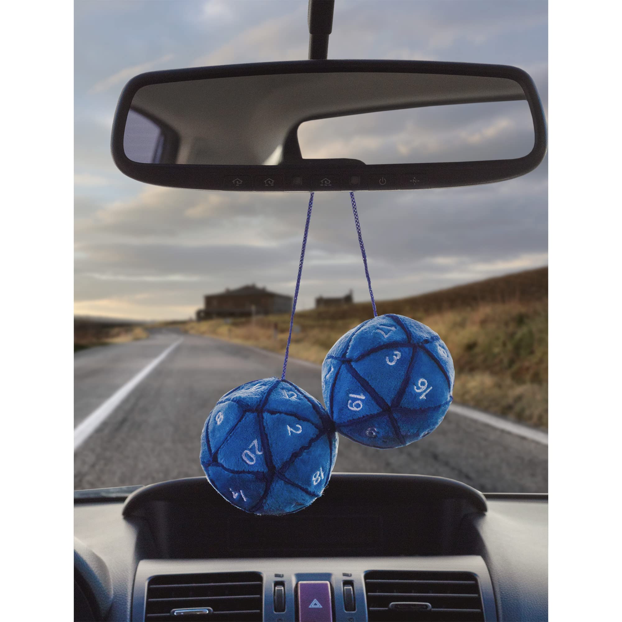 Toy Vault 20-Sided Plush Dice Danglers for Car Mirror (Blue); Hanging Dice Decor for Auto Rearview Mirror