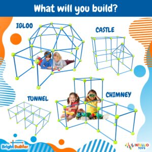 Fort Building Kit for Kids 4-8 - 100 Pieces - DIY STEM Fort Making Set for Indoor & Outdoor Play - Large Creative Construction Set for Boys & Girls - Blue & Green - Intellio Toys Bright Builders