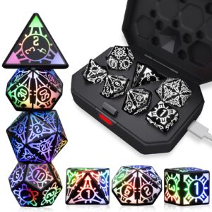 lookdnds led dnd dice set, light up dice with charging box, 7 pcs led electronic dices, lookdnds dice polyhedral dice sets for mtg pathfinder role playing game (sword dice)