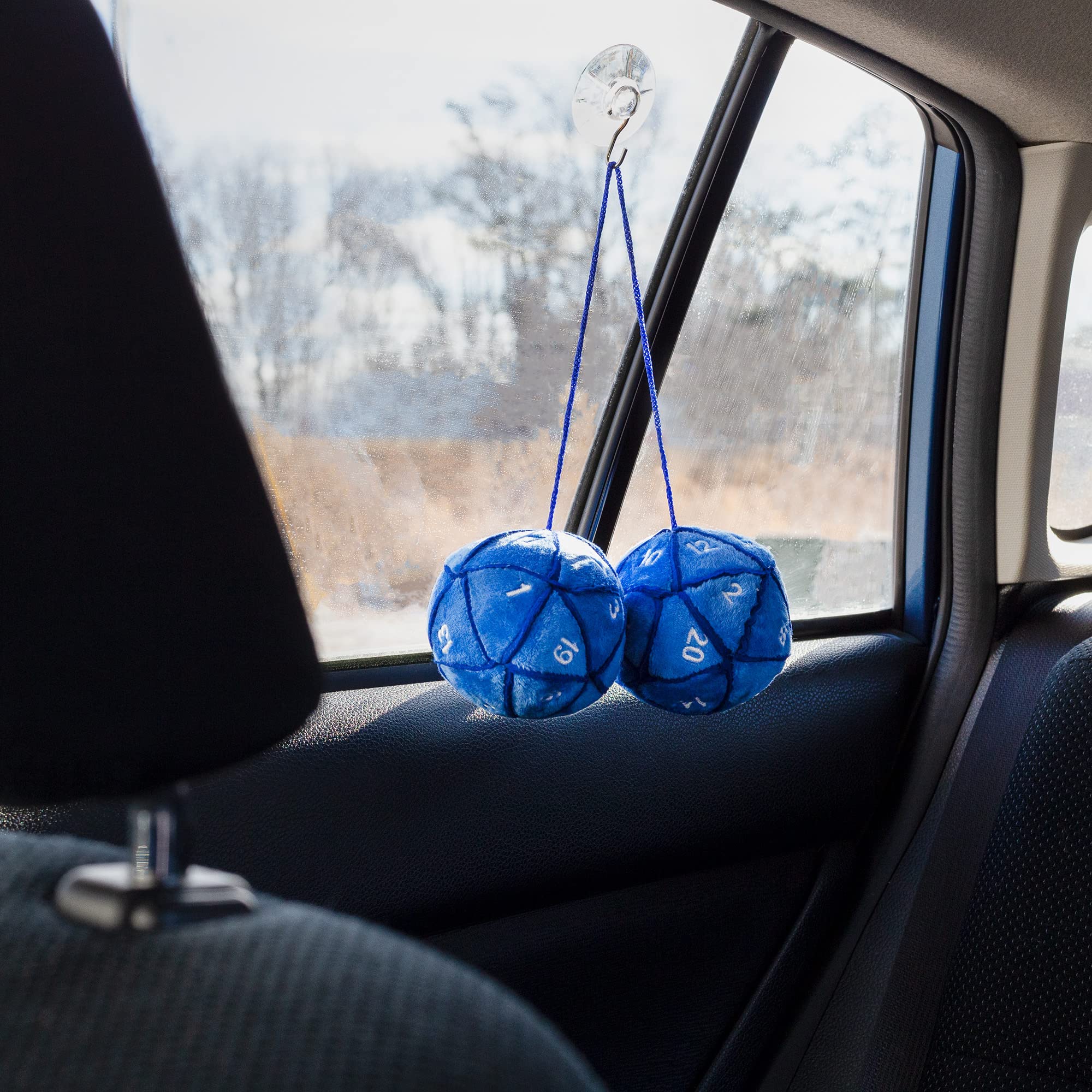 Toy Vault 20-Sided Plush Dice Danglers for Car Mirror (Blue); Hanging Dice Decor for Auto Rearview Mirror